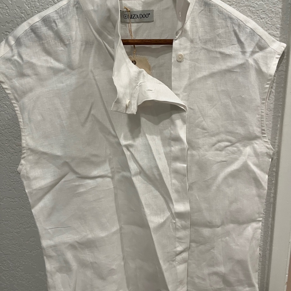 White Sleeveless Blouse|linen|small